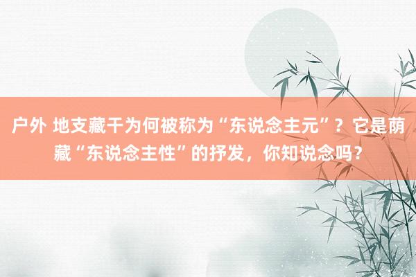 户外 地支藏干为何被称为“东说念主元”？它是荫藏“东说念主性”的抒发，你知说念吗？