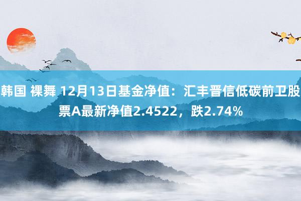 韩国 裸舞 12月13日基金净值：汇丰晋信低碳前卫股票A最新净值2.4522，跌2.74%